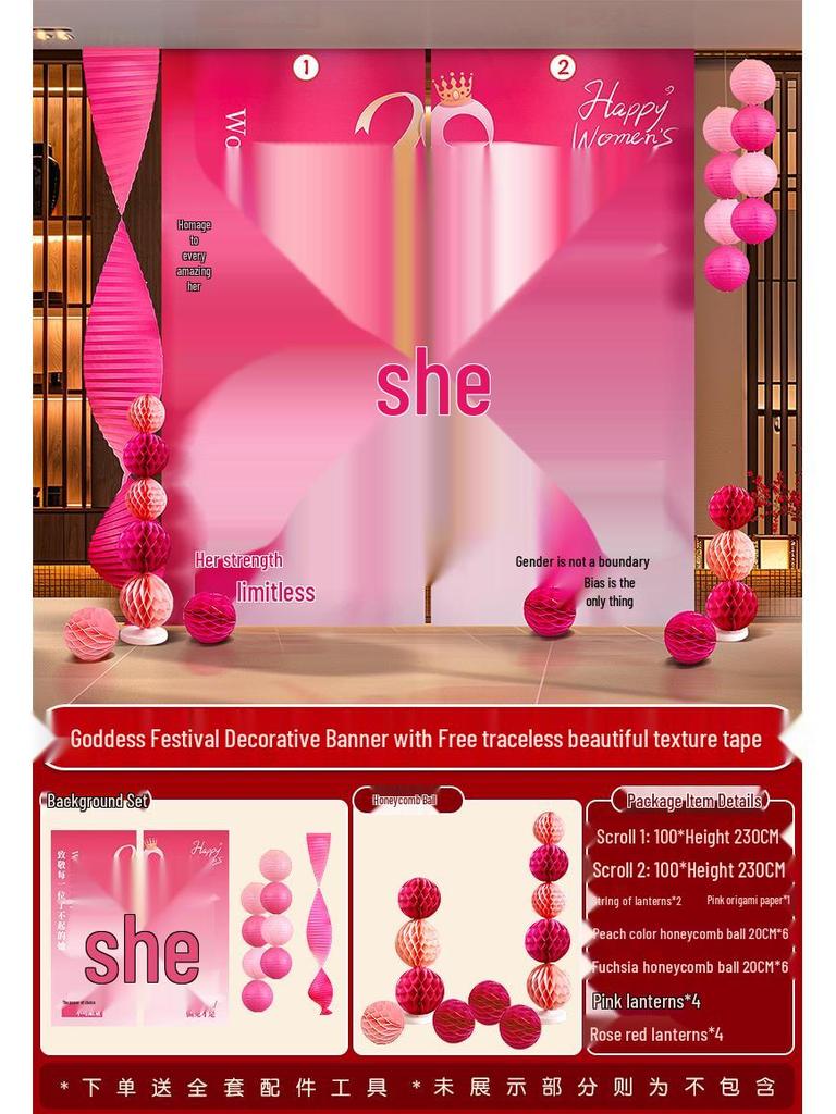 Women's Day Hanging Photo Banner - March 8th Goddess Decoration Fabric Banner