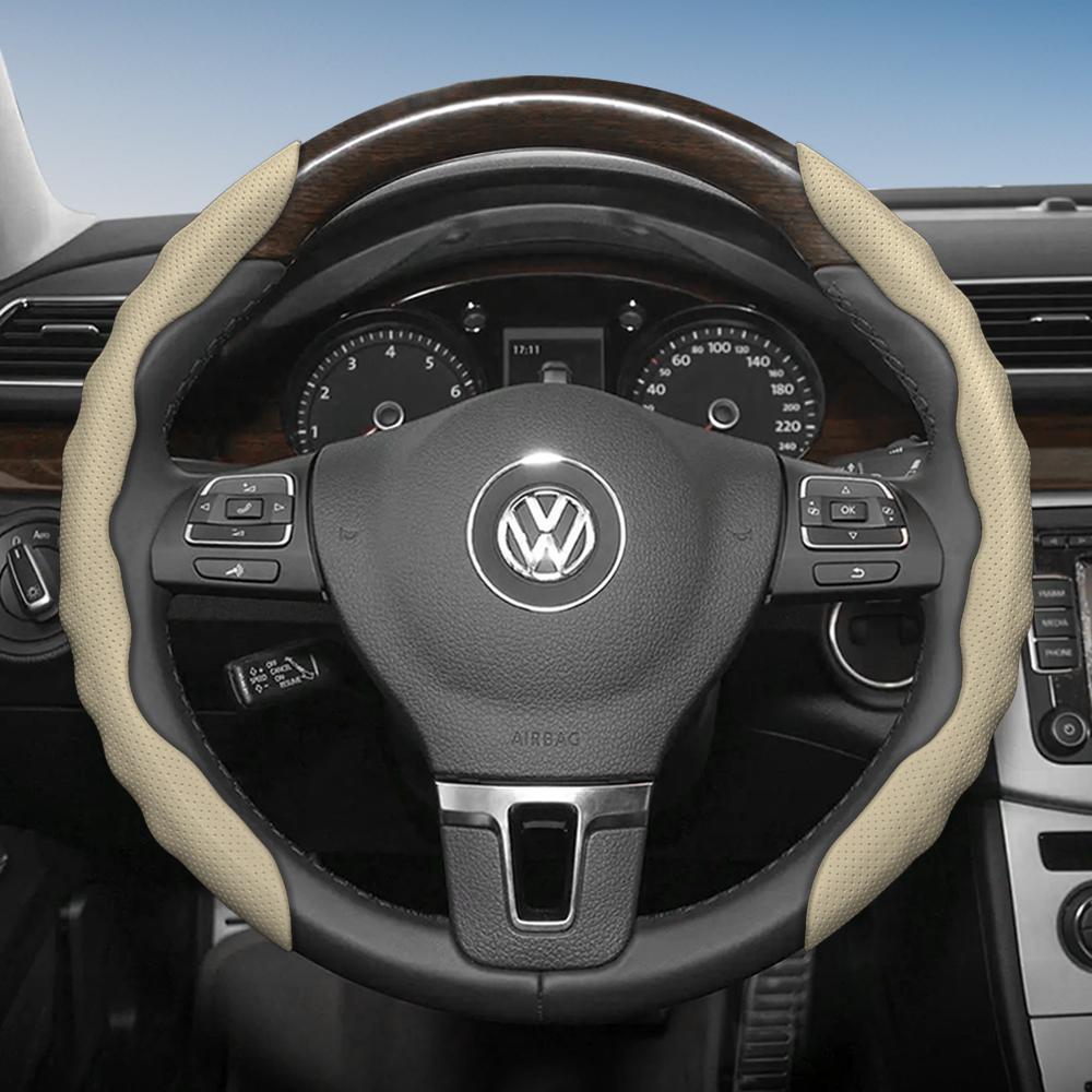 zkfan8 Suitable for Volkswagen Steering Wheel Cover, Wavy Sports Breathable Leather Segmented Anti-Slip Sweat-Absorbing