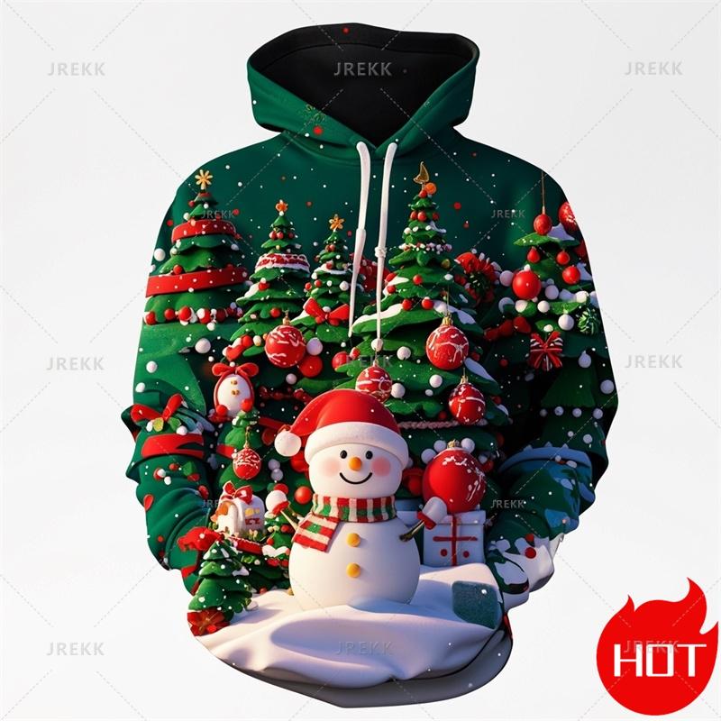 Fashion New 3D Happy Christmas Printing In Hoodies Sweatshirts Cute Snowmen Christmas Ornament Graphic Pullovers Clothing