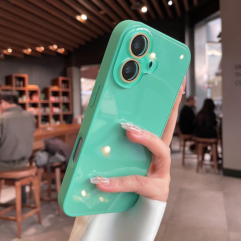 Милый Глянцевый Стеклянный Чехол Конфетного Цвета Для iPhone 17 15 16 Pro Max 14 13 12 11 Защита Камеры Ударопрочный Чехол для iPhone17