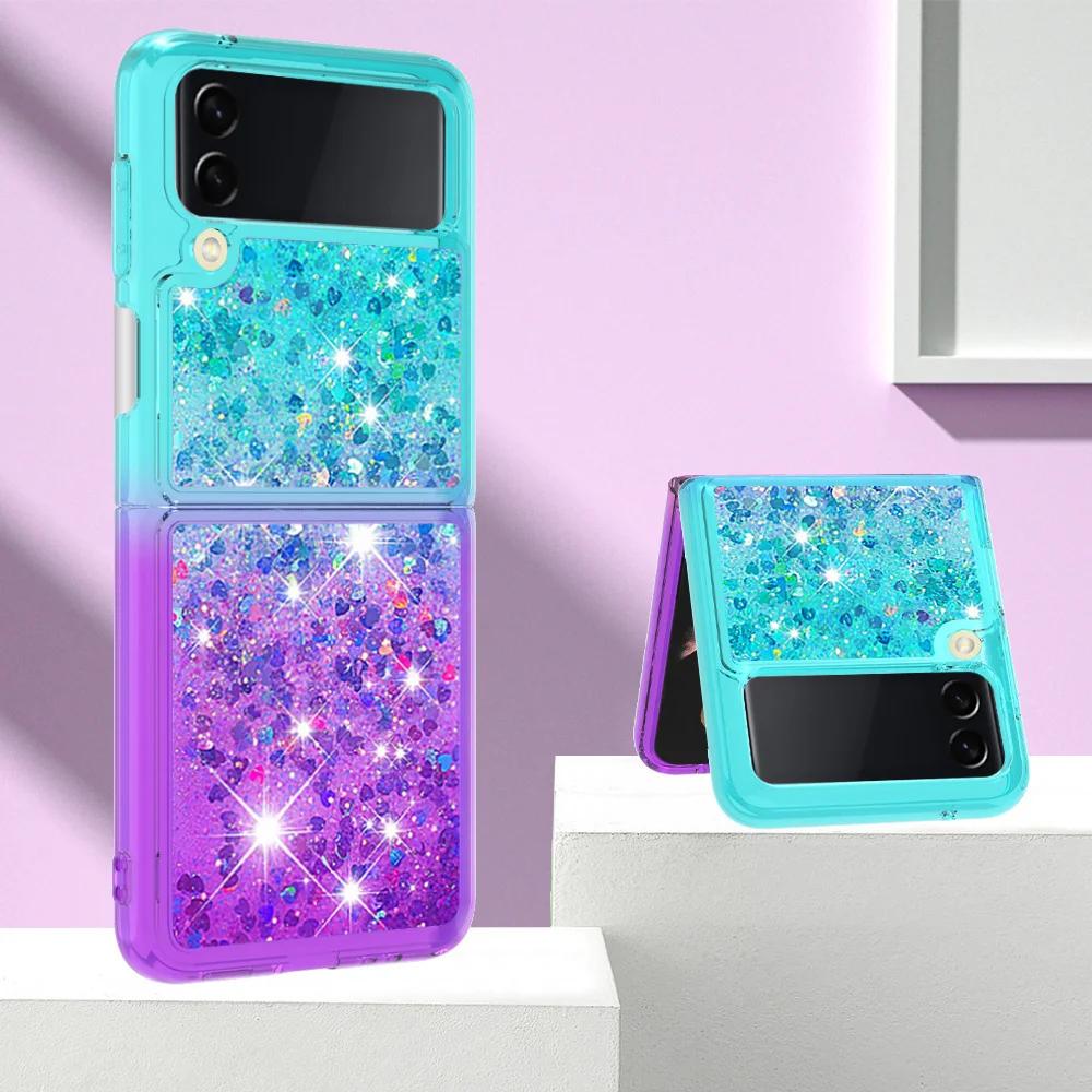 For Samsung Z Flip 6 5 Luxury Quicksand Glitter Case For Samsung Galaxy Z Flip 6 Zflip 3 4 5 6 Gradient Bling Shockproof Cover
