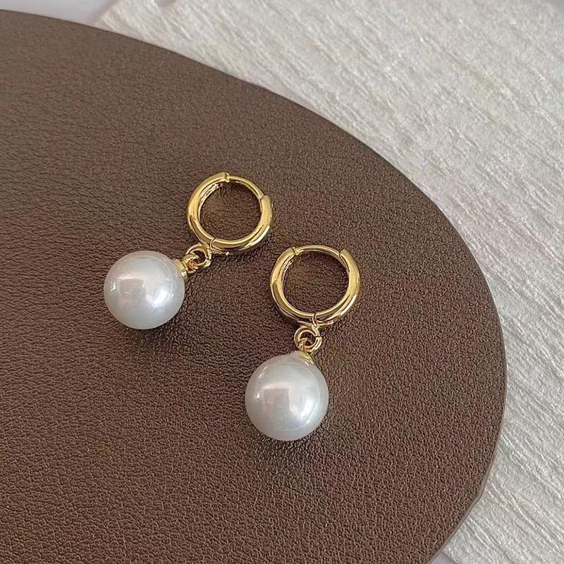 Stainless Steel Fashion Pearl Drop Earrings Buckle Women's Round Hoop Earrings Ladies Accessories Wedding Jewelry Free Shipping