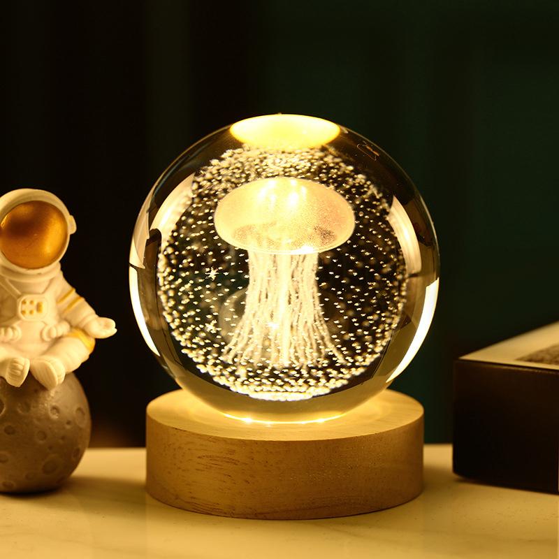 Хрустальный шар с подсветкой и основанием, звездное небо, солнечная система, ночник, 3D резное настольное украшение, подарок на День святого Валентина