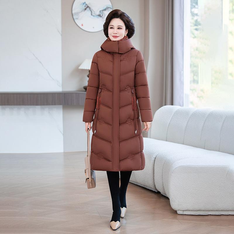 New cotton-padded clothes women's long over-the-knee winter thickened mother cotton-padded jackets slim and thin middle-aged and elderly cotton-padde