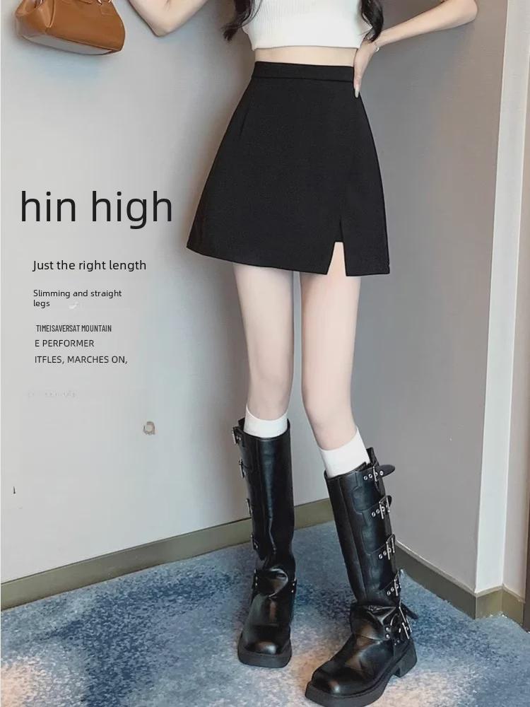 Весенняя юбка-миди в корейском стиле с высокой талией и разрезом 2024 года