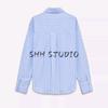 Spring New Women's Clothing Patchwork Button Decoration Stripes Poplin Easiest for Match Long Sleeves Lapel Shirt 2238832