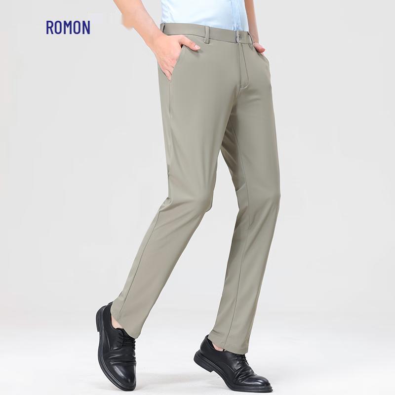 Romon Men's Ice Silk Casual Straight-Leg Pants