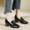 Genuine Leather Women Pumps Shoes Fashion Casual Square Head Thick High Heels Loafers Woman High Heels Office Dress Shoes