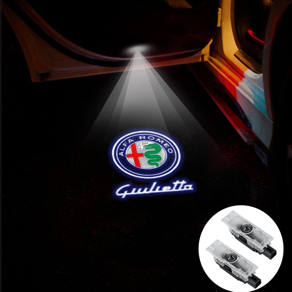 XGNST1 2pcs/set LED HD Logo Light Ghost Shadow Car Door Welcome Light Accessories For Alfa Romeo Stelvio 2017 Giulia 2017 Car Styling