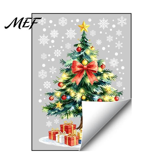 Creative Room Embellishments Christmas Tree Static Window Sticker, Waterproof PVC Decal, Watercolor Home Holiday Accents Snowflake Glass Clings