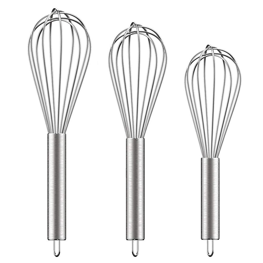 3pcs Stainless Steel Whisk Set 6 Wire Whisks 8/10/12 Inch Kitchen Balloon Whisks with Stainless Grip Manual Egg Beater Blender