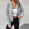 Women's Knitted Cardigan Sweater Women's Casual Long Sleeve Baseball Collar Button Front Bomber Jackets Outwear Coats