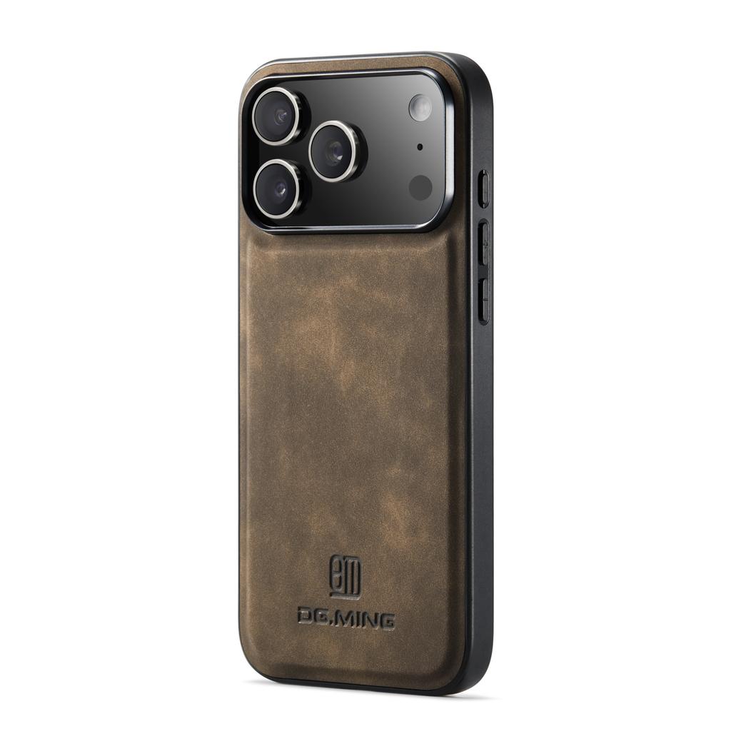 DG.MING For iPhone 17 Pro Max Case PU Leather Covered PC+TPU Hybrid Phone Shell