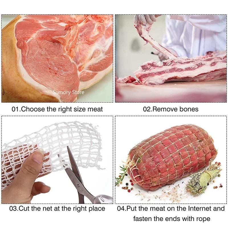 1/3m Roll Cotton Meat Netting Ham Sock Sausage Pork Butcher Twine Net Fixed Non-slip Kitchen Bacon Net Bag Rope Packaging Tools