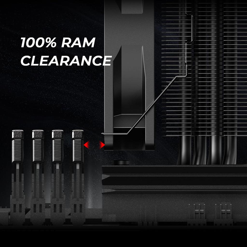 Black CPU All Black 4 Direct Contact Heat 120mm PWM No Interference with TDP Compatible with Intel and AMD Sockets ID-COOLING SE-214-XT Cooler,