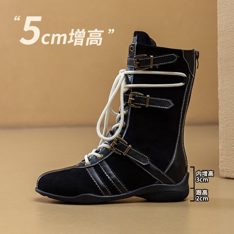 Retro Boxing Boots Women's Spring and Autumn New Maillard Style Outdoor Women's Boots Boots Street Shot Medium Tube Fashion Boots