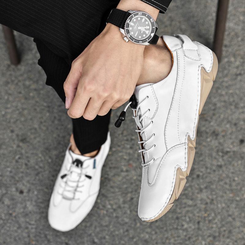 Мужская новая весенняя дышащая обувь для вождения, мужская модная обувь, мужская повседневная кожаная обувь, кожаные белые туфли
