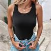 Women Ribbed Tank Top Knitted Camisole with Built-in Bra Casual Crew Neck Sleeveless Basic