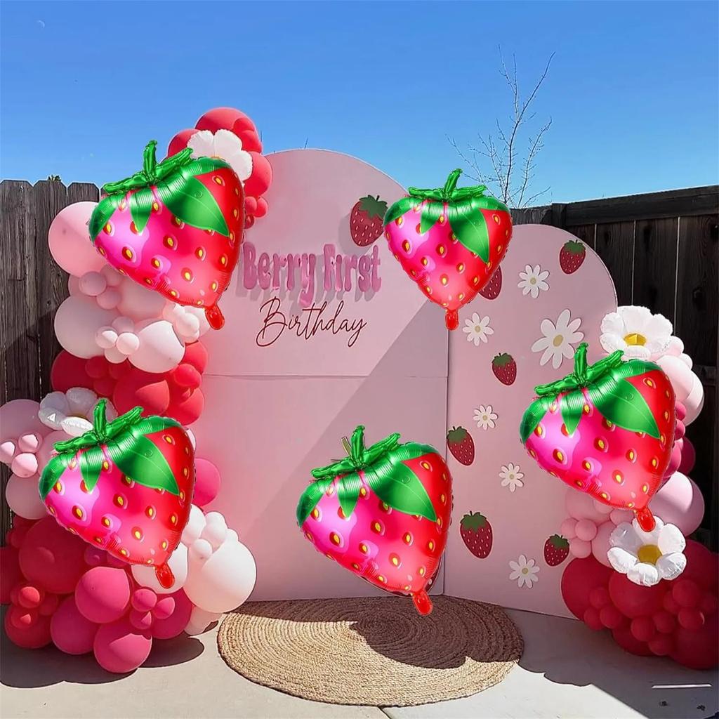 6 алюминиевых пленочных шаров в форме клубники для украшения летней фруктовой вечеринки на день рождения и свадьбу для девочек