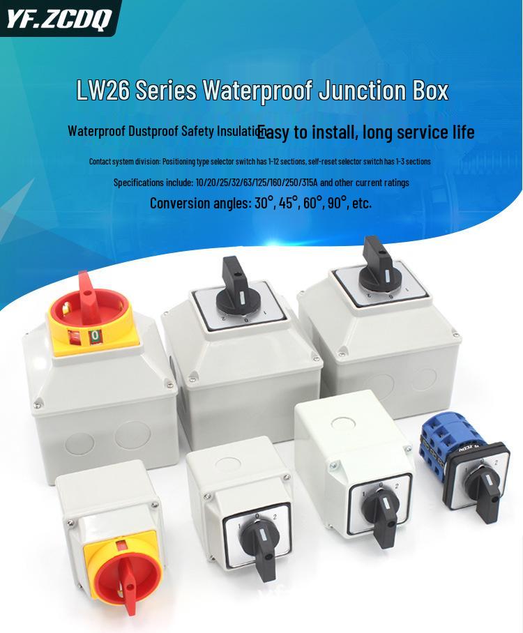 Dual Power Universal Changeover Switch with Waterproof Box for Motor Forward/Reverse Rotation (Three-Position).