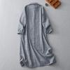 2025 осень новый ретро длинный воротник ПОЛО однобортный полосатый тонкий универсальный хлопково-льняной рубашечный сарафан женский