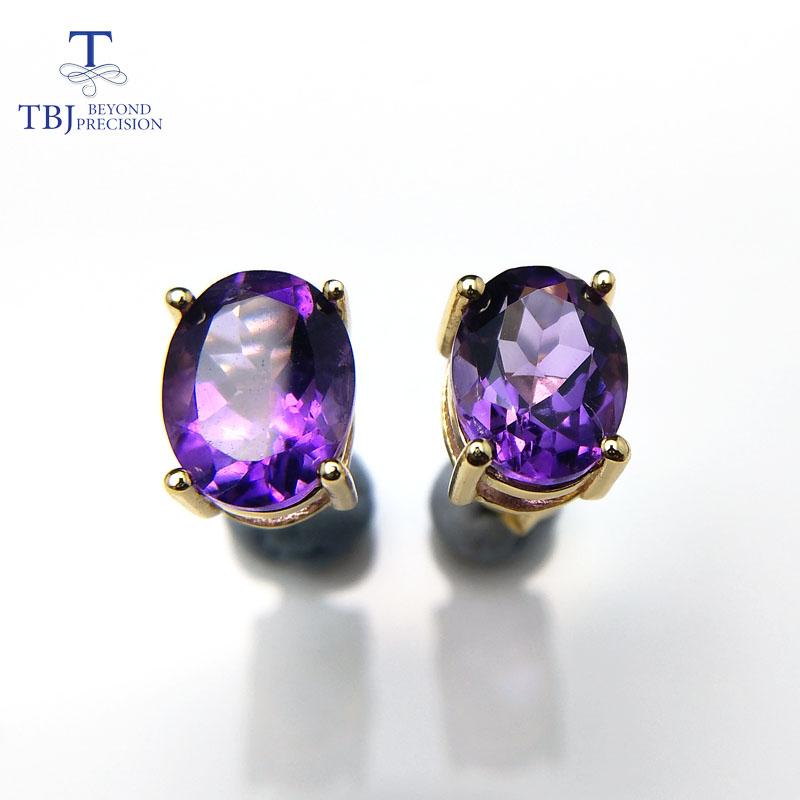 Простые серьги с натуральным блестящим африканским аметистом овальной формы 6*8 мм, драгоценный камень 3 карата, цвет желтого золота 925 пробы для девочек, с коробкой