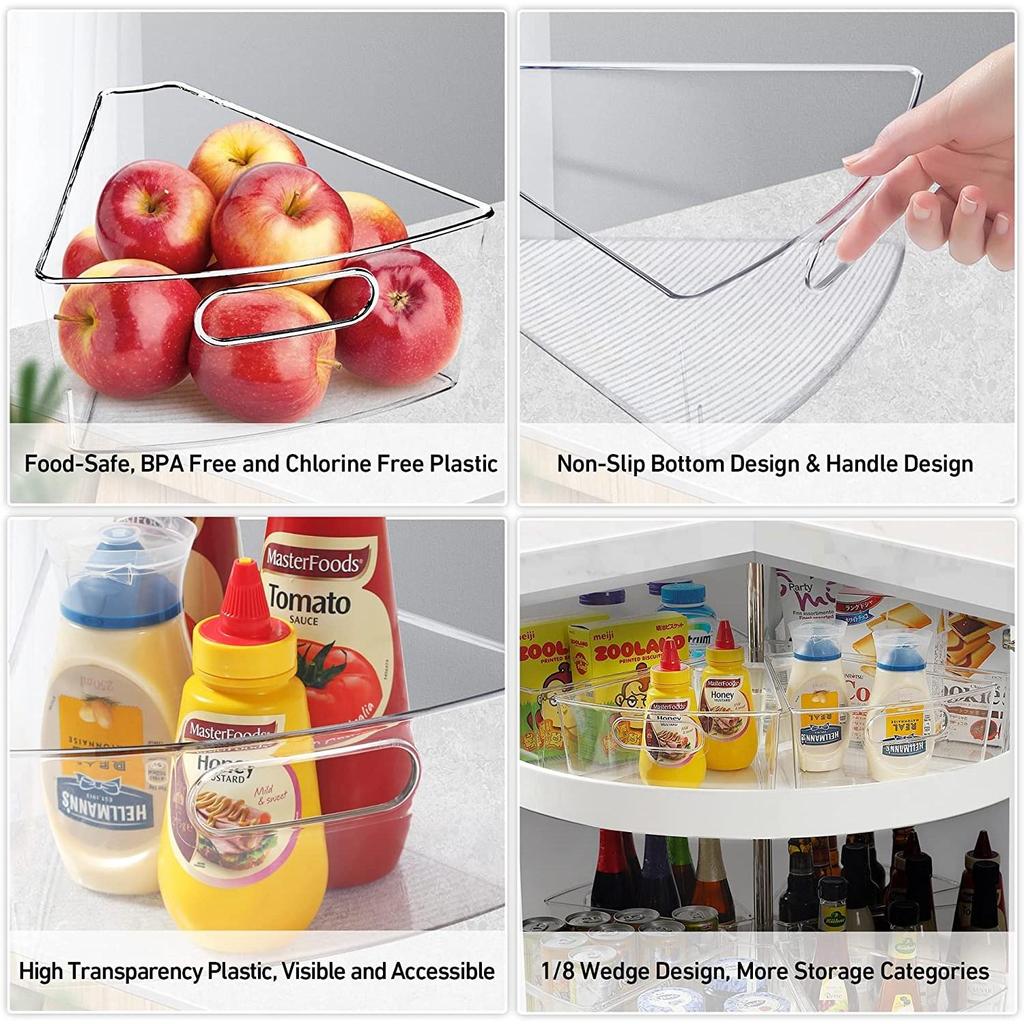 Органайзер для шкафа Lazy Susan, контейнеры без BPA, кухонные уголки и Lazy Susan диаметром 26–28 дюймов, клин 1/8, 4 упаковки