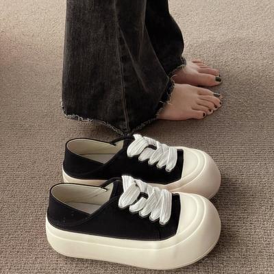 Уродливые милые туфли-хлебушки с большой головой, женские шикарные туфли, универсальные, 2025 весна, новые холщовые туфли-трансформеры, платформа, белые туфли