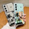 Чехол с прозрачным слотом для карт с принтом кокосовой пальмы для Samsung S25 S24 FE S23 Ultra A56 A36 A16 A55 A35 A15, тонкий, мягкий, силиконовый, противоударный чехол для телефона