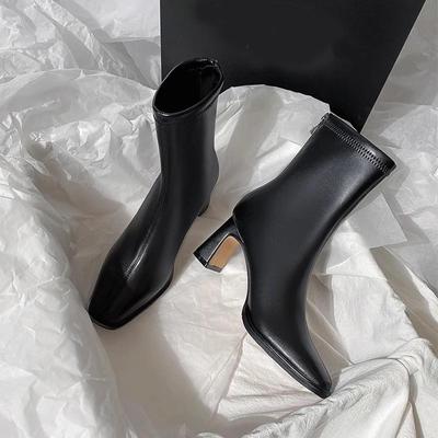 Квадратные ботильоны, осенние удобные ботинки из мягкой кожи на высоком каблуке, женская модная женская обувь на молнии, простая темпераментная женская обувь