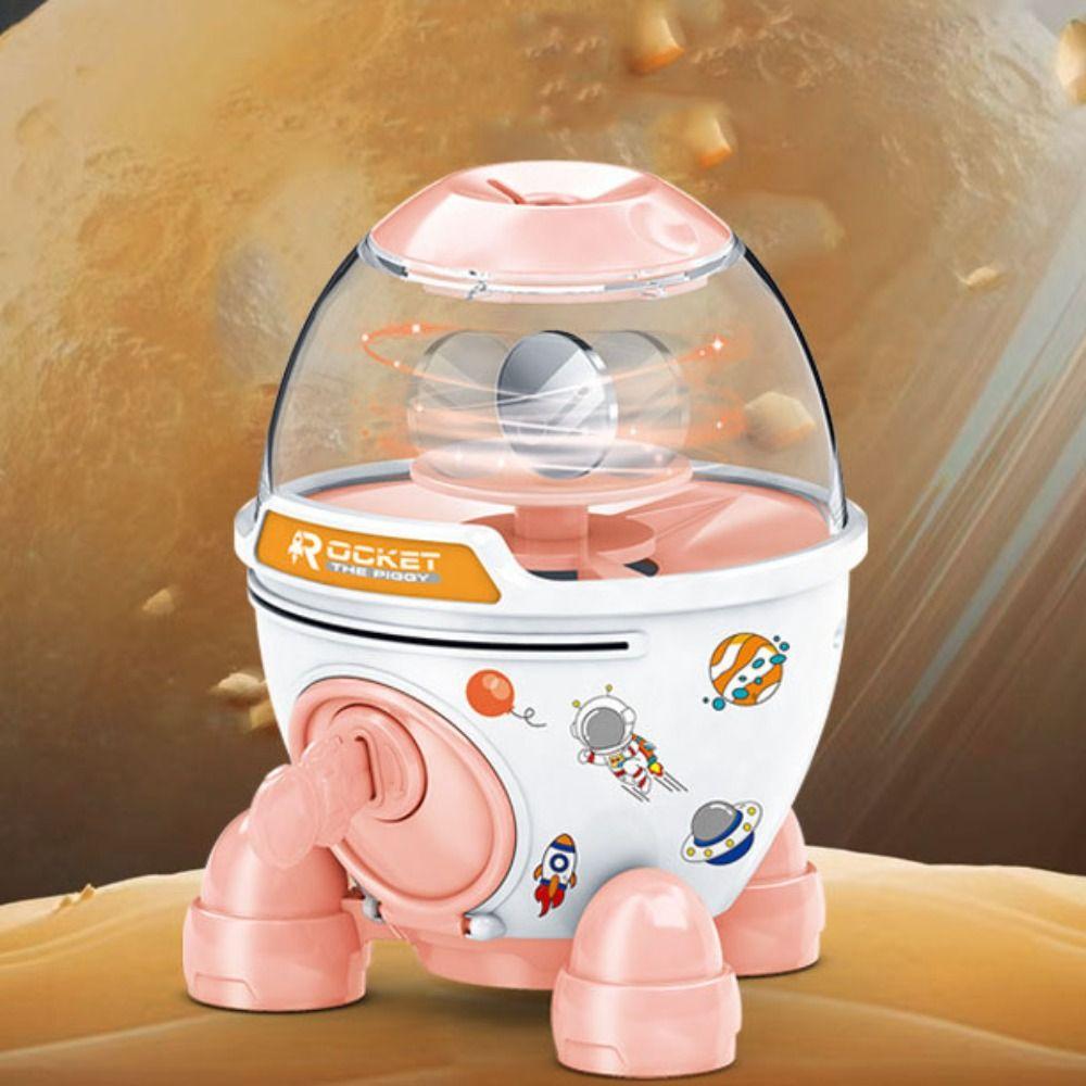 Large Capacity Rotating Rocket Ornamen DIY Sticker Children Toy Boxes Rocket Piggy Bank Kids Toy