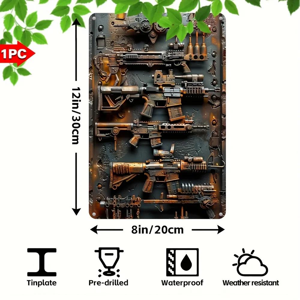Steampunk Weapons Decorative Metal Sign, Industrial Iron Art. A Waterproof, Weatherproof Military Plaque for Wall Decoration.