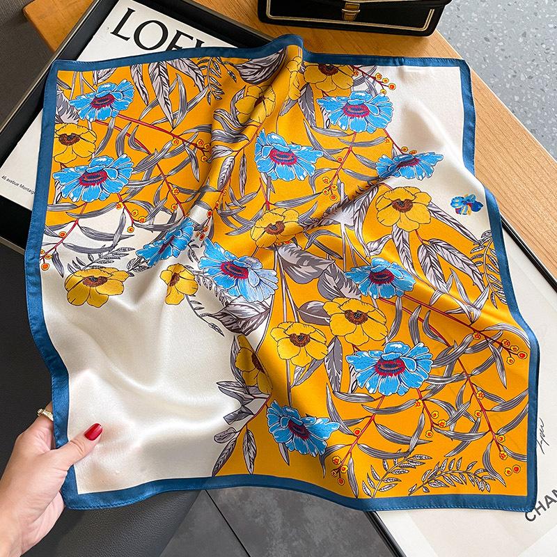 100% Silk Scarf Plum Blossom Pattern Square Scarves for Women Wrap Kerchief Mulberry Silk Bandana Fashion Luxury Headband Hijab