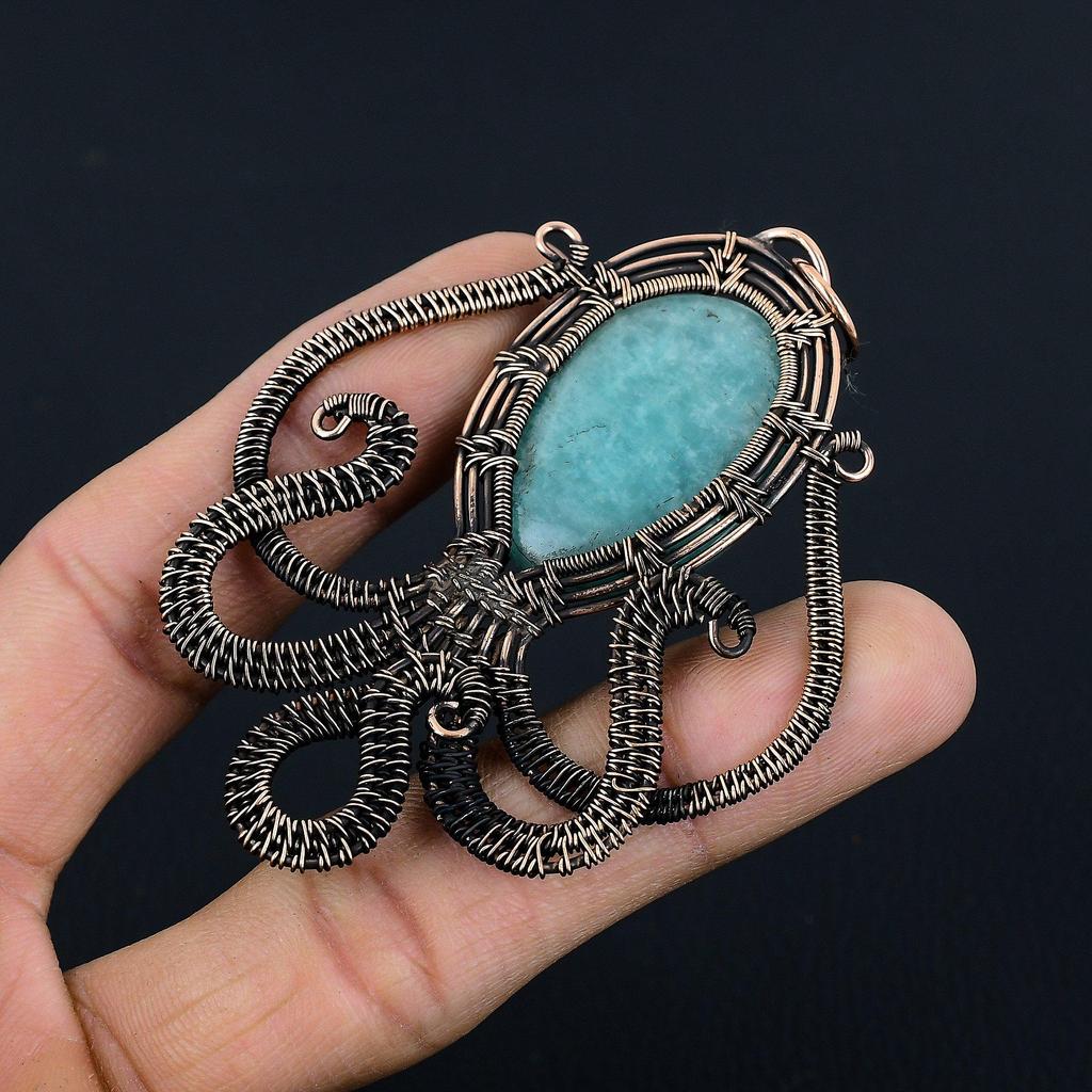 Amazonite Pendant, 999 Copper Wire Wrapped Silver Pendant Handmade Gemstone Jewelry, Gifts For Wife Brand New Pendant