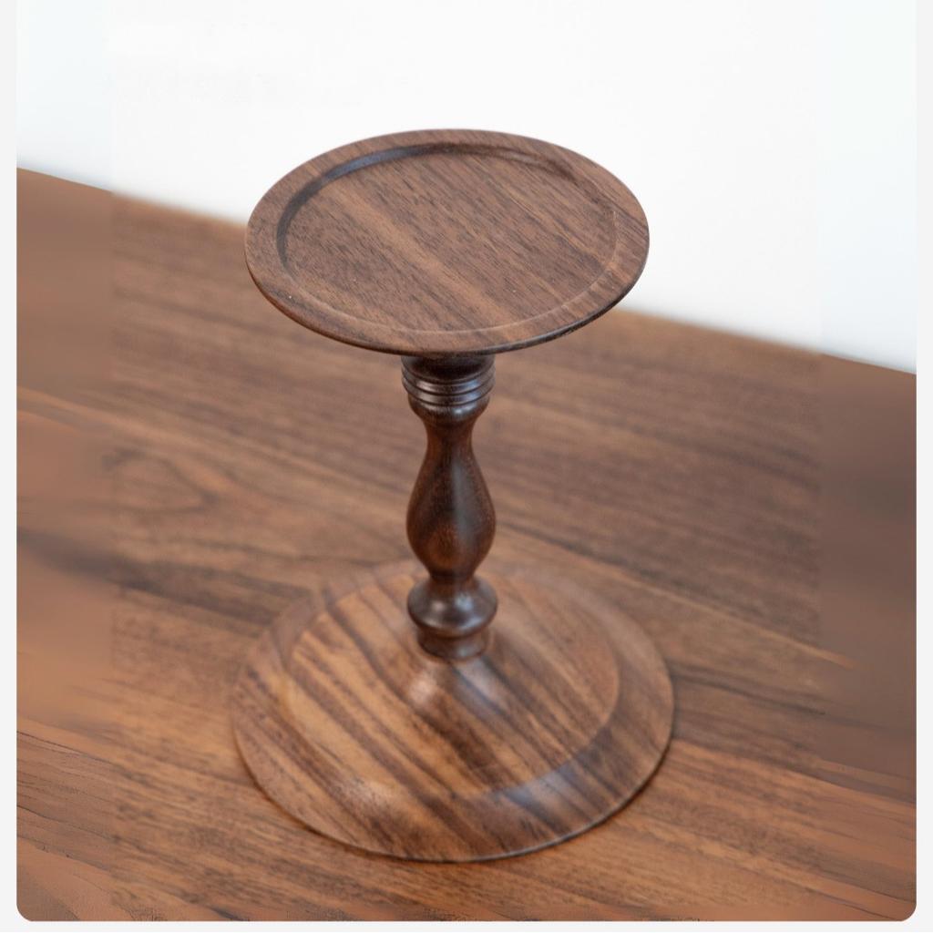Dining Table Atmosphere Candlestick Black Walnut Wooden Candlestick French Medieval Hand-turned Candlestick Ornaments