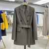 Двубортный дизайнерский костюм в британском стиле с поясом, пальто, осенние модные пиджаки и куртки, женские офисные пиджаки