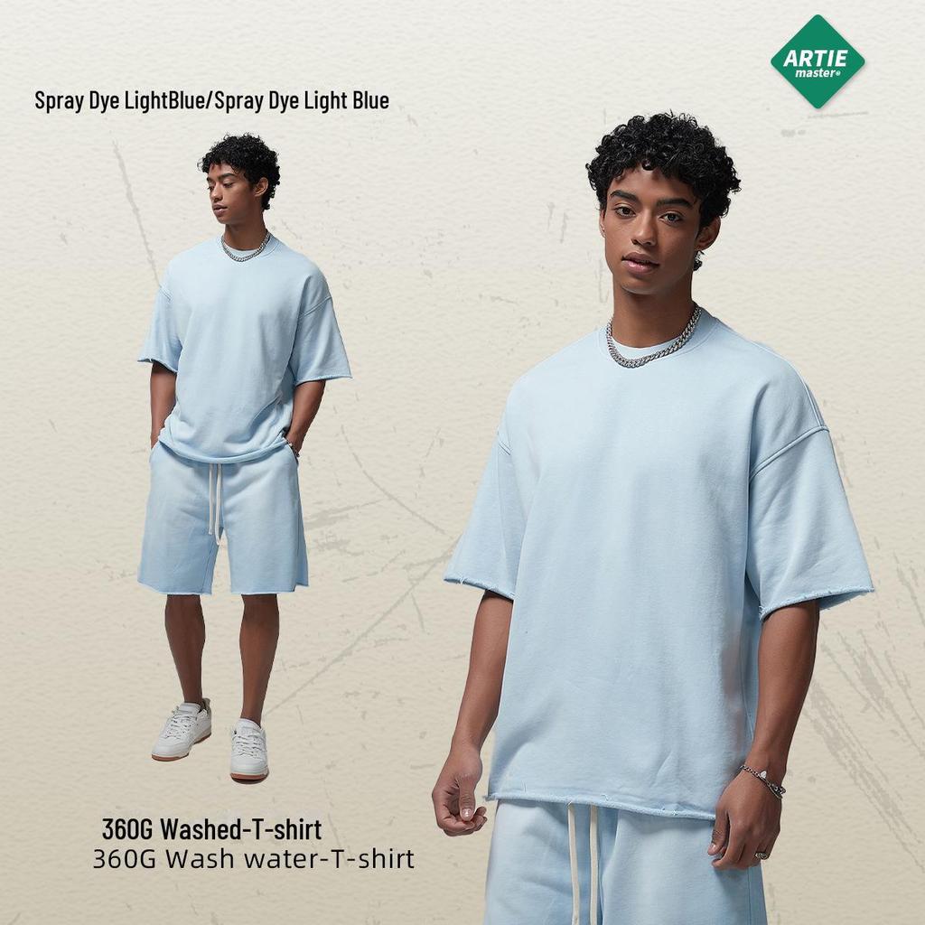 Мужская летняя футболка ARTIE белого цвета с эффектом потертости, окрашенная распылением | Коллекция 2024 г.