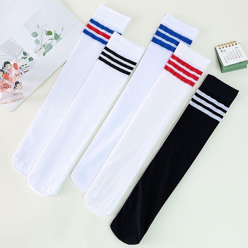 Girls' Stockings Summer Thin Sweat-Absorbing Striped Children'S Socks Medium Tube Mosquito-Proof Knee Socks Boys' Students Long Socks