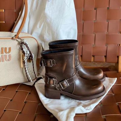 Версия из коровьей кожи виноградная мать те же ботинки Мартина женские британский стиль круглый носок толстый каблук увеличение роста западные короткие ботинки ретро мотоциклетные ботинки