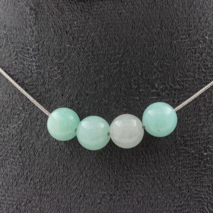 Stones and Minerals. Necklace with 4 Amazonite Beads 8 Mm. Stainless Steel Chain Necklace Women Men. Customizable Size.