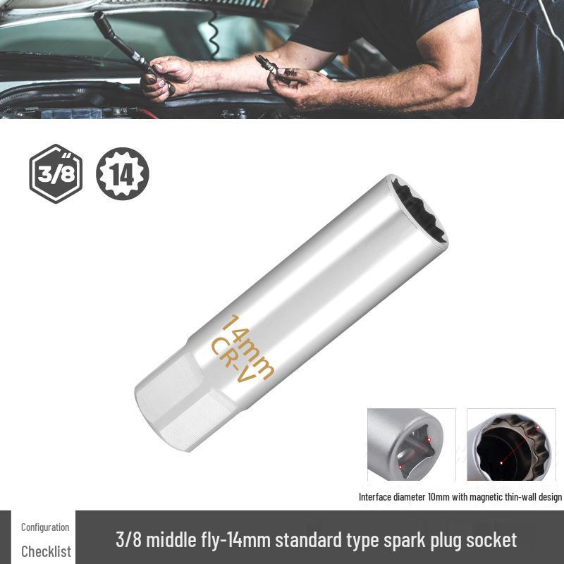 3/8" Medium Fly Spark Plug Socket | 14mm & 16mm Ultra-Thin Magnetic Removal Tool