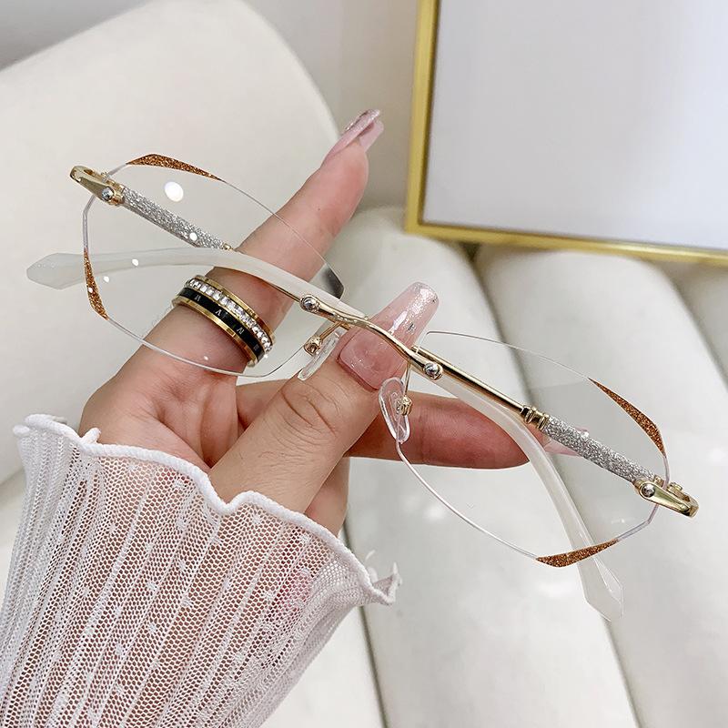 2025 New Woman High Quality Rimless Reading Glasses Blocking Blue Light Gradient Antiblulet, Glasses Fashion Reading Eyeglasses