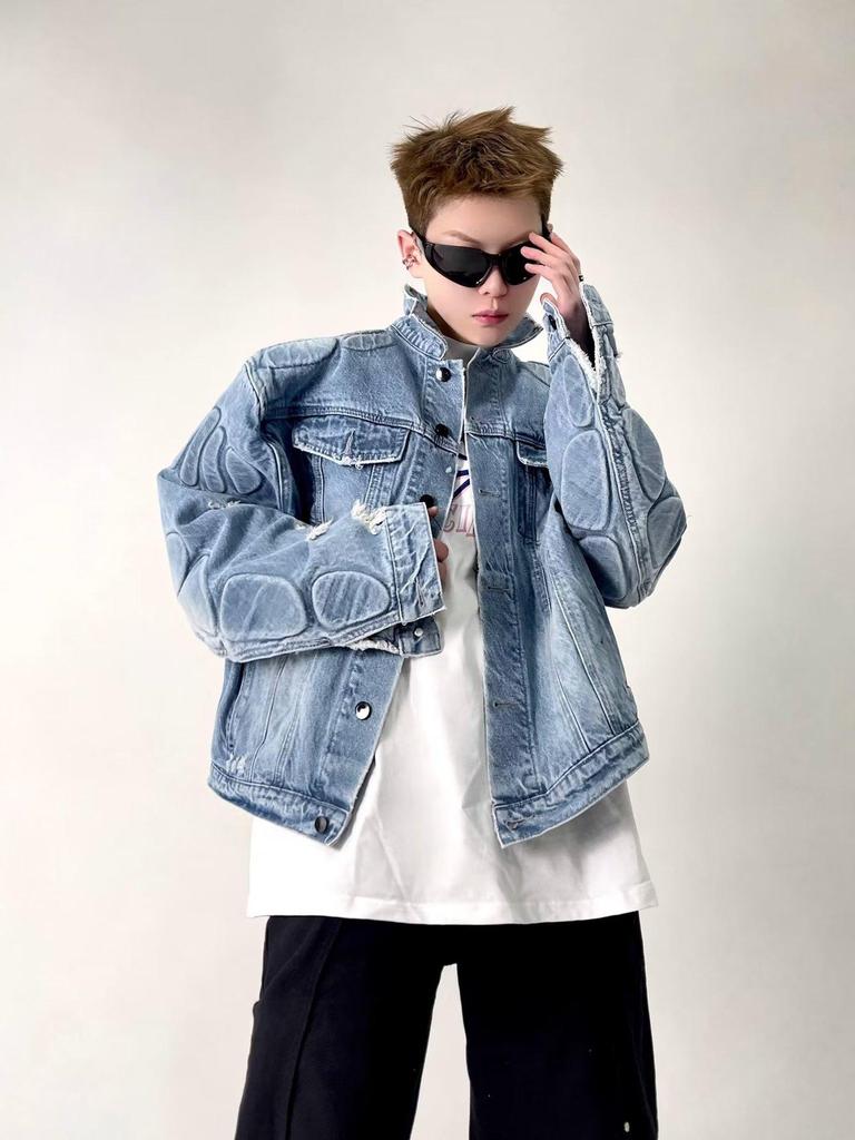 Men's Trendy Vintage Washed Ripped Denim Jacket - Versatile Retro Design for Spring and Autumn