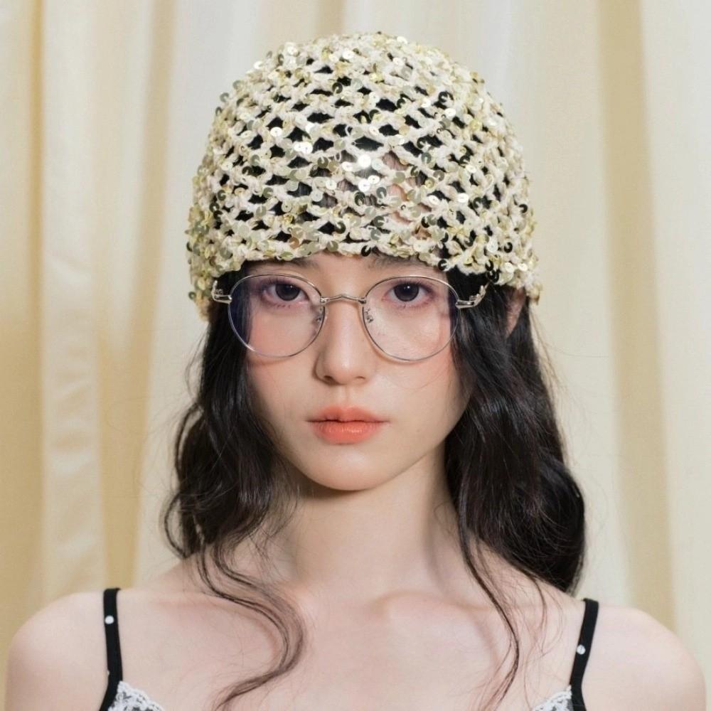 Y2k Sequin Bucket Hat Vintage Beanie Hats Fashion Sequin Woven Cap Summer