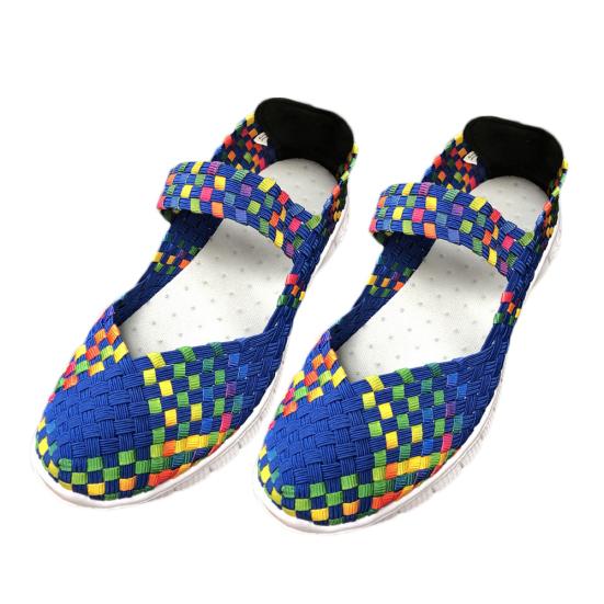 Летние женские тканые кроссовки из дышащей сетчатой ​​ткани, уличная обувь на плоской подошве, радужная женская спортивная обувь для бега