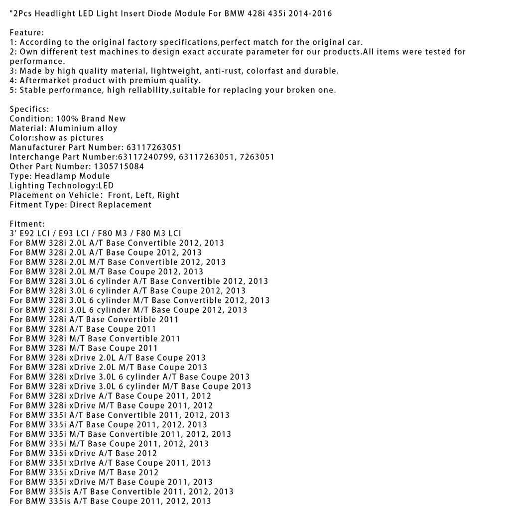2 шт. Светодиодный модуль для фары для BMW 428i 435i 2014-2016