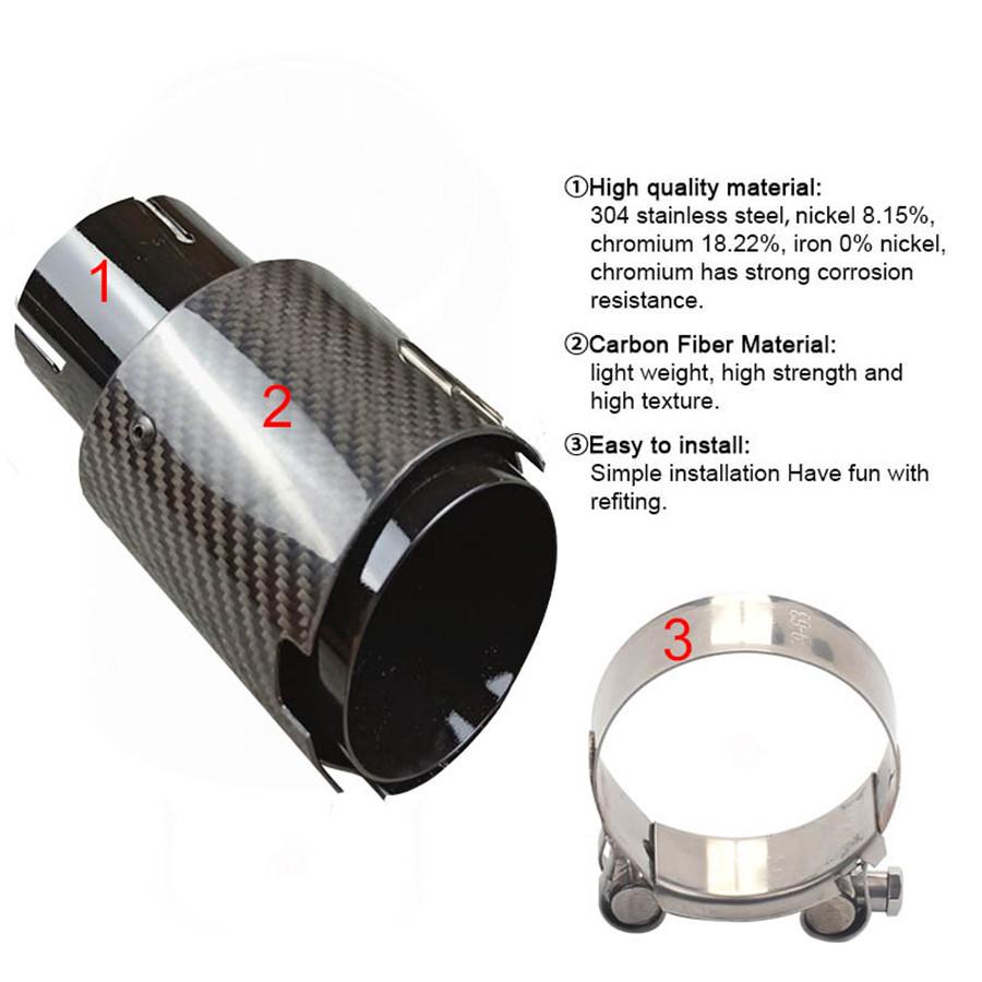 63mm Inlet 89mm Out Glossy Carbon Fiber Car Exhaust Pipe Tail Muffler Tip Cover