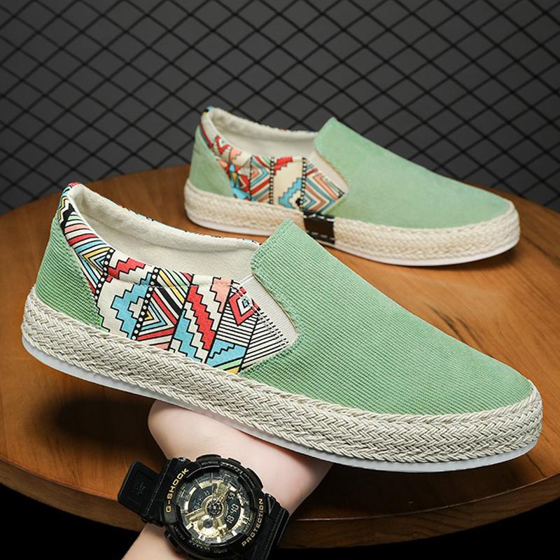 2024Men Sneakers Casual Summer Low-top Corduroy Shoes Fisherman's Shoes Lazy Shoes Slip-on Cloth Shoes Trendy Men's Shoes
