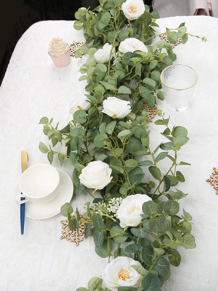 1,8 м искусственный эвкалипт с гирляндой из камелий, свисающая лоза для домашнего сада, свадебного декора, настенного декора