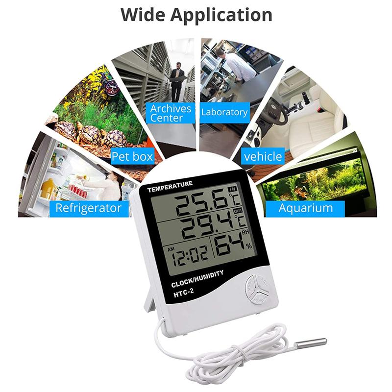 LCD Electronic Digital Temperature Humidity Meter Indoor Outdoor Thermometer Hygrometer Weather Station Clock HTC-1 HTC-2